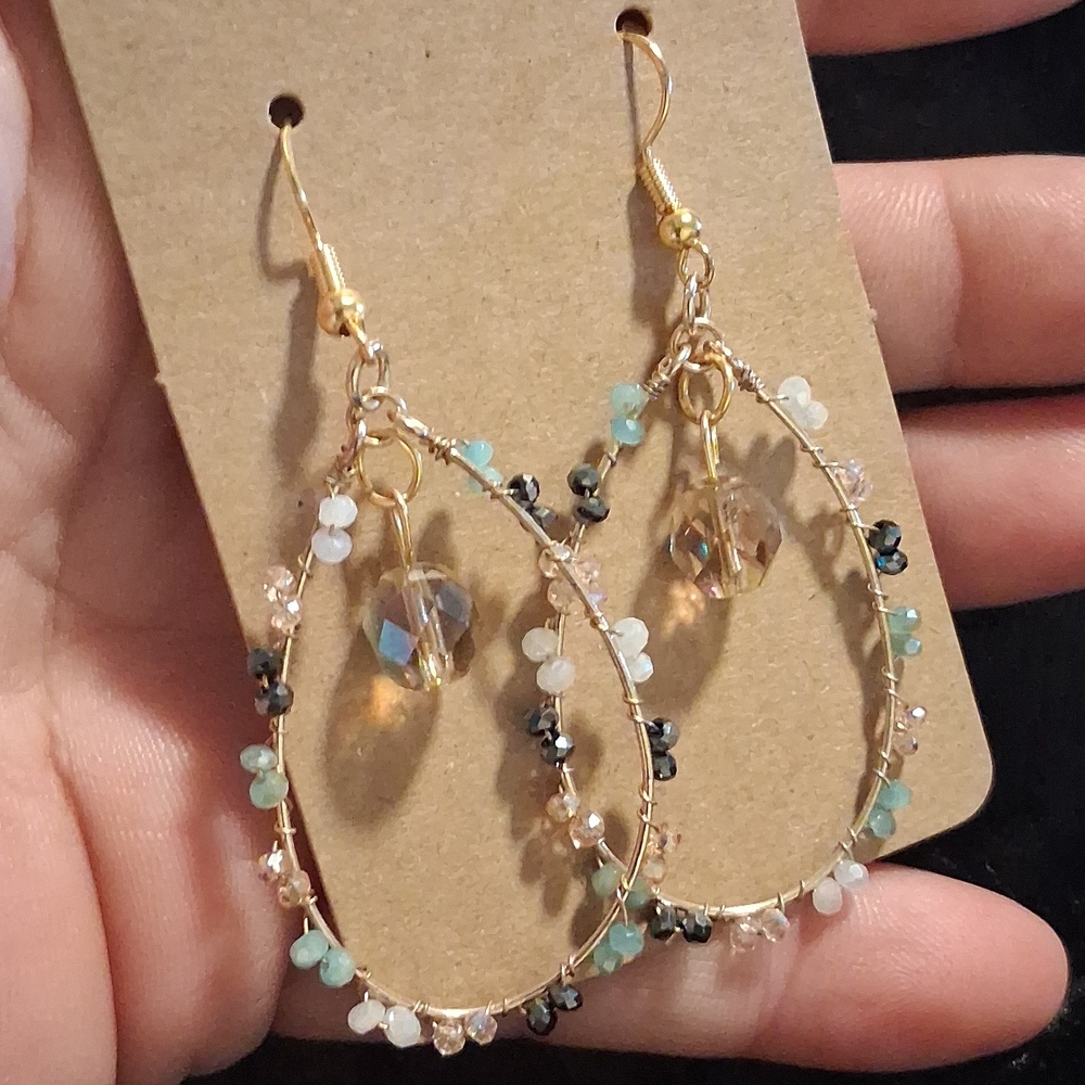 Gold and Multicolor Beaded Teardrop Earrings